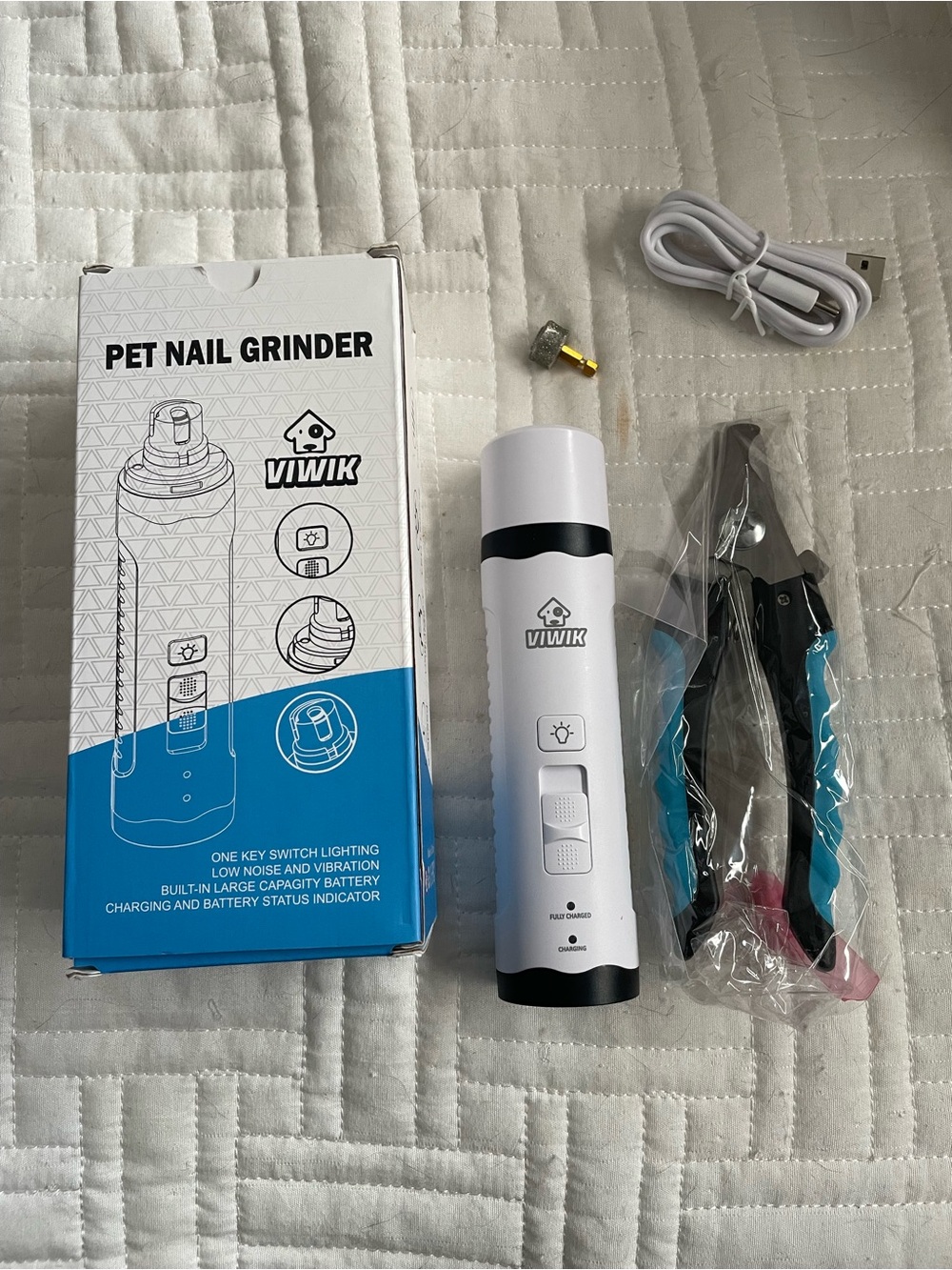 White Pet Nail Grinder Electric Trimmer with USB Rechargeable Battery